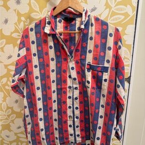 Vintage Polka Dot Striped Shirt - Red, Blue, and White